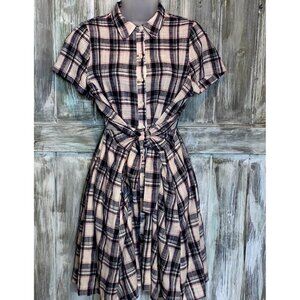 11 1 Tylho Anthropologie Women S Plaid Western Preppy Tie Front Shirt Dress NWT